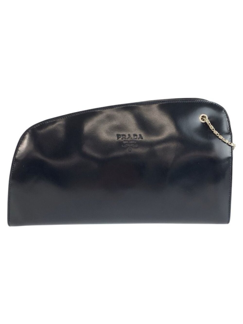 Prada Navy Silver Patent Leather Chain Shoulder Bag